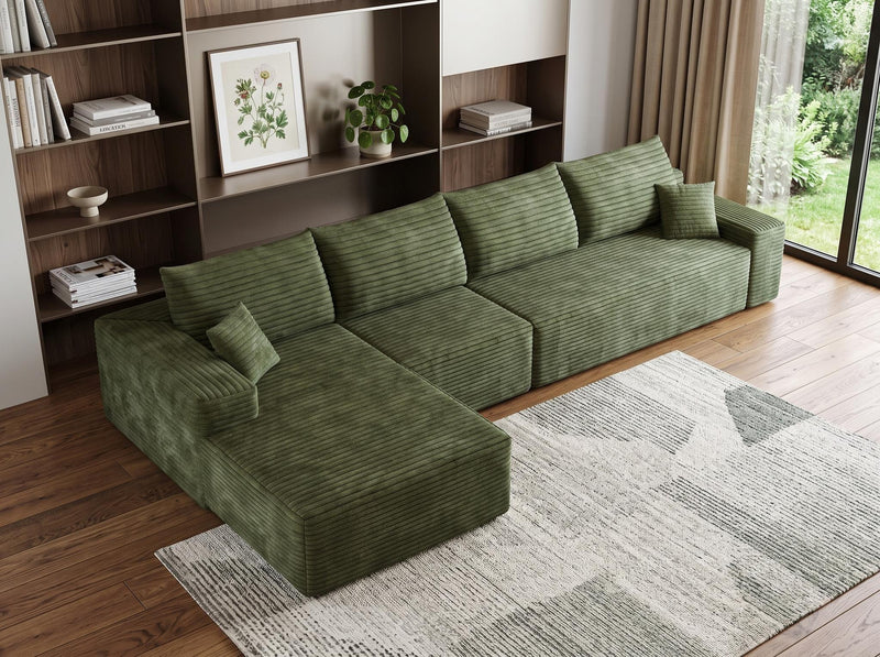 Corduroy Modular L Shaped Sofa And Chaise Sectional (762692) - Green