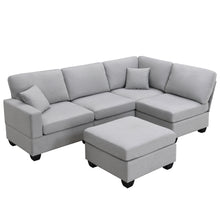 Load image into Gallery viewer, [VIDEO provided][New]89.8*60.2&quot; Modern Sectional Sofa,5-Seat Modular Couch Set with Convertible Ottoman,L-Shape Linen Fabric Corner Couch Set with 2 Pillows for Living Room,Apartment,Office, 3 Colors
