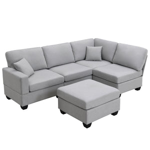 [VIDEO provided][New]89.8*60.2" Modern Sectional Sofa,5-Seat Modular Couch Set with Convertible Ottoman,L-Shape Linen Fabric Corner Couch Set with 2 Pillows for Living Room,Apartment,Office, 3 Colors