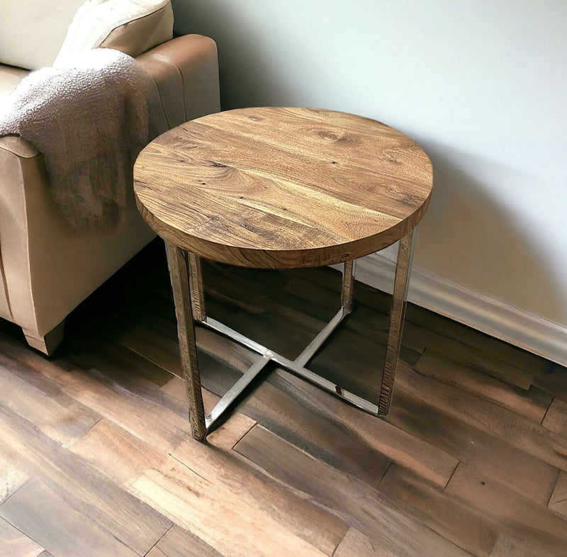 Modern Rustic Side Or End Table - Light Brown / Silver