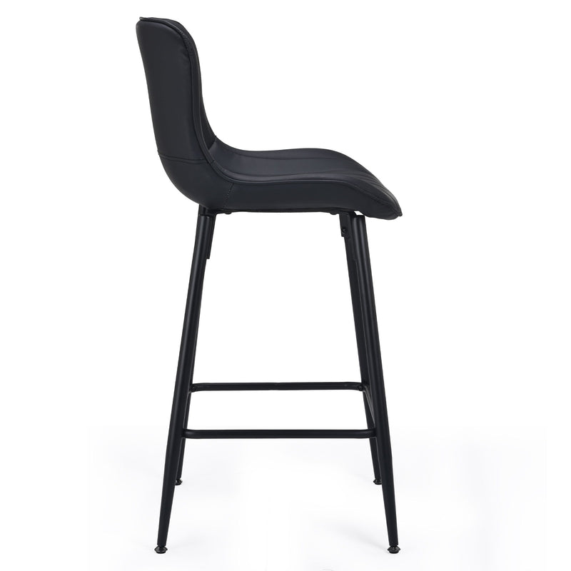Faux Leather Metal Low Back Counter Height Bar Chairs (Set of 2) - Black