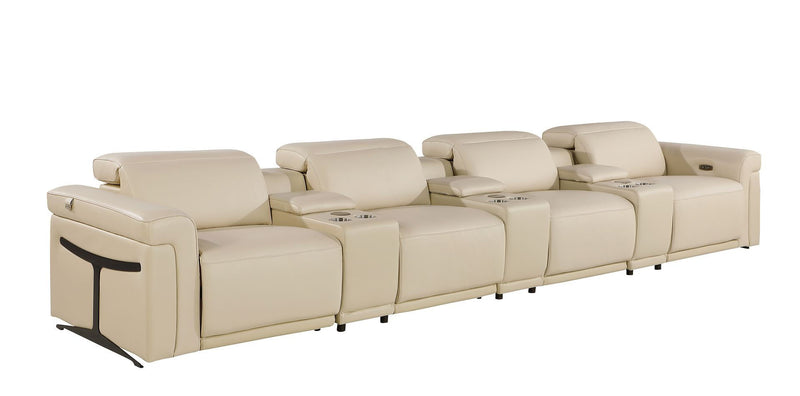 Italian Leather Reclining USB Sofa And Storage (720371) - Beige