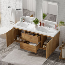 Load image into Gallery viewer, Double Sink Bathroom Vanity, Cabinet &amp; Soft Close Doors, Divided Drawers, Wall Mounted Storage - Wood
