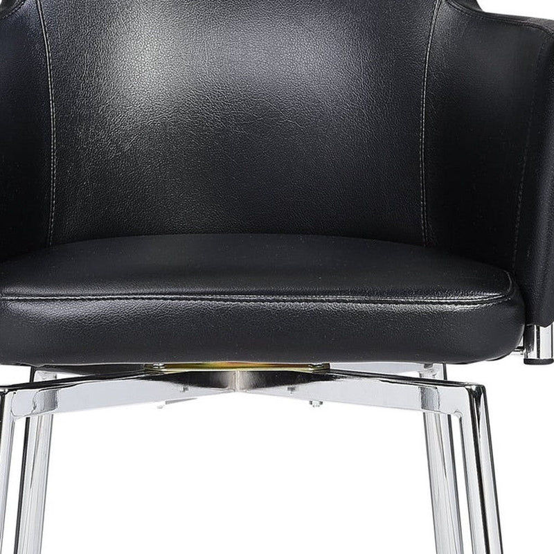 Upholstered Faux Leather Dining Chair With Arms - Black