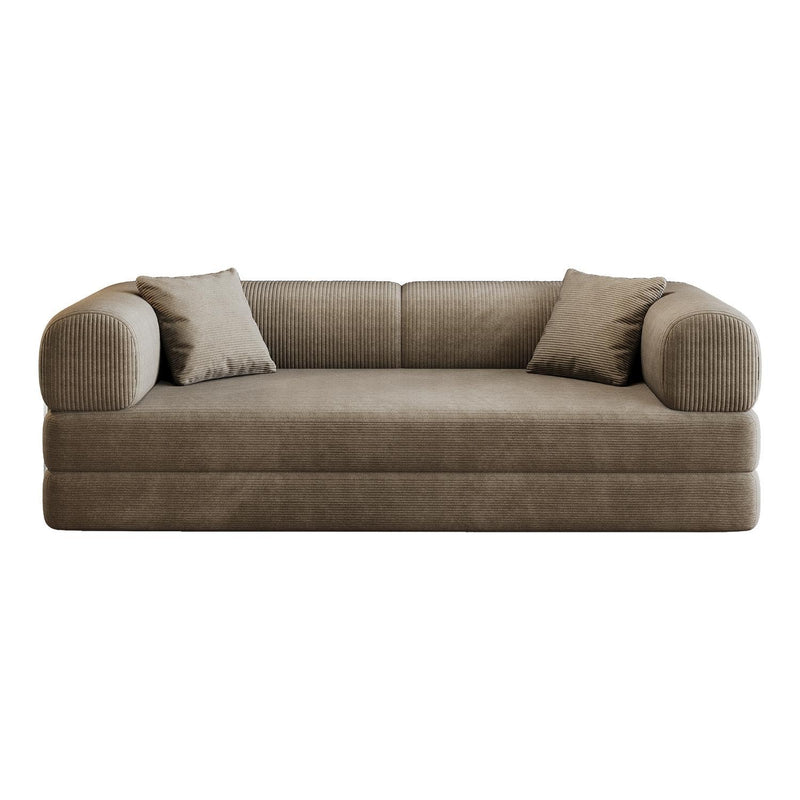 Corduroy Convertible Futon Sleeper Sofa With Toss Pillows - Camel