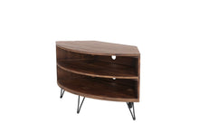 Load image into Gallery viewer, Fan Shape Reclaimed Wood Corner Media Table For Living Room Wise Use Your Space - Natural
