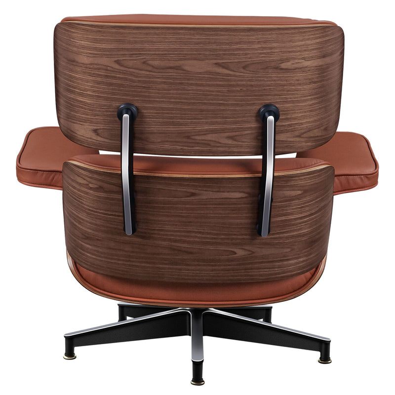 27" Tufted Genuine Leather Swivel Lounge Chair With Ottoman - Light Brown / Walnut