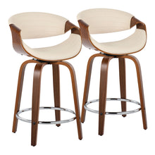 Load image into Gallery viewer, Symphony - Mid-Century Modern Fixed Height Counter Stool With Swivel And Round Footrest (Set of 2) - Walnut / Cream
