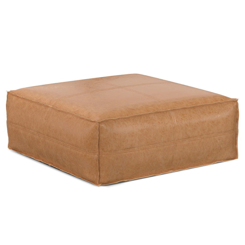 36" Faux Leather Pouf Ottoman - Brown