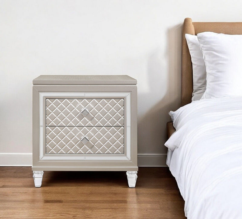 Nightstand With Tapered Acrylic Legs And 2 Drawers - Champagne
