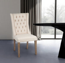 Load image into Gallery viewer, Tufted And Upholstered Linen Wing Back Dining Side Chair - Cream
