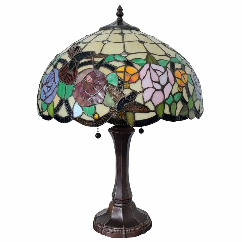 Metal Two Light Candlestick Table Lamp With Brown And Ivory Shade - Dark Brown