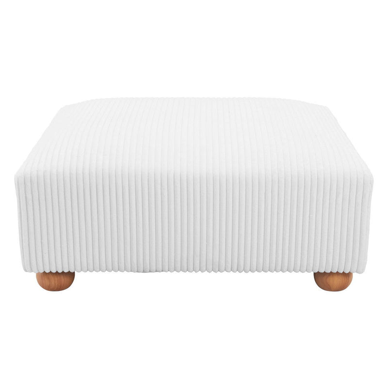 Corduroy Fabric Ottoman - White