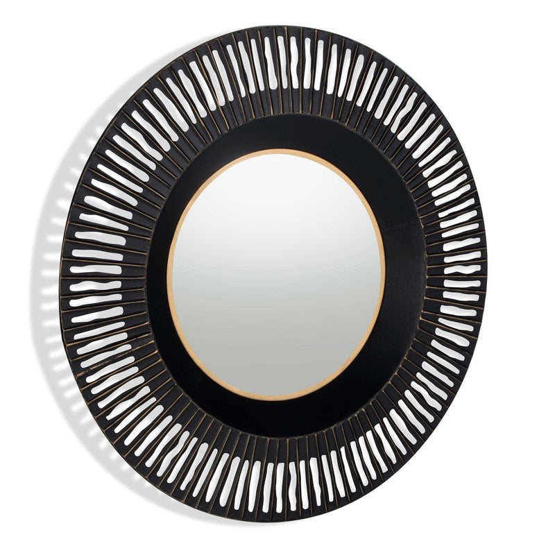 36" Metal Round Pierced Accent Mirror - Black