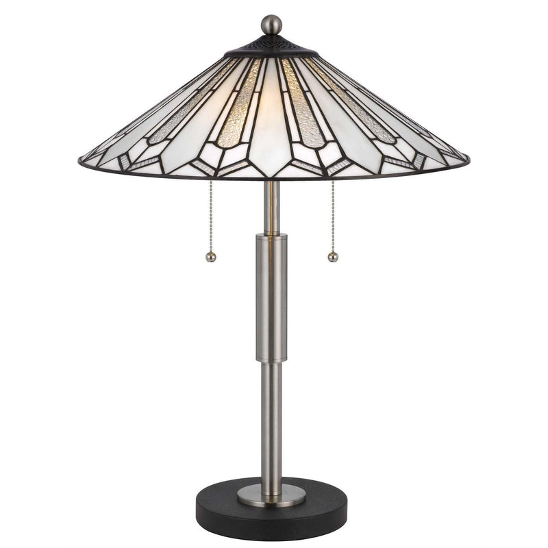 Abstract Two Light Round Tiffany Lamp With Empire Shade - Black