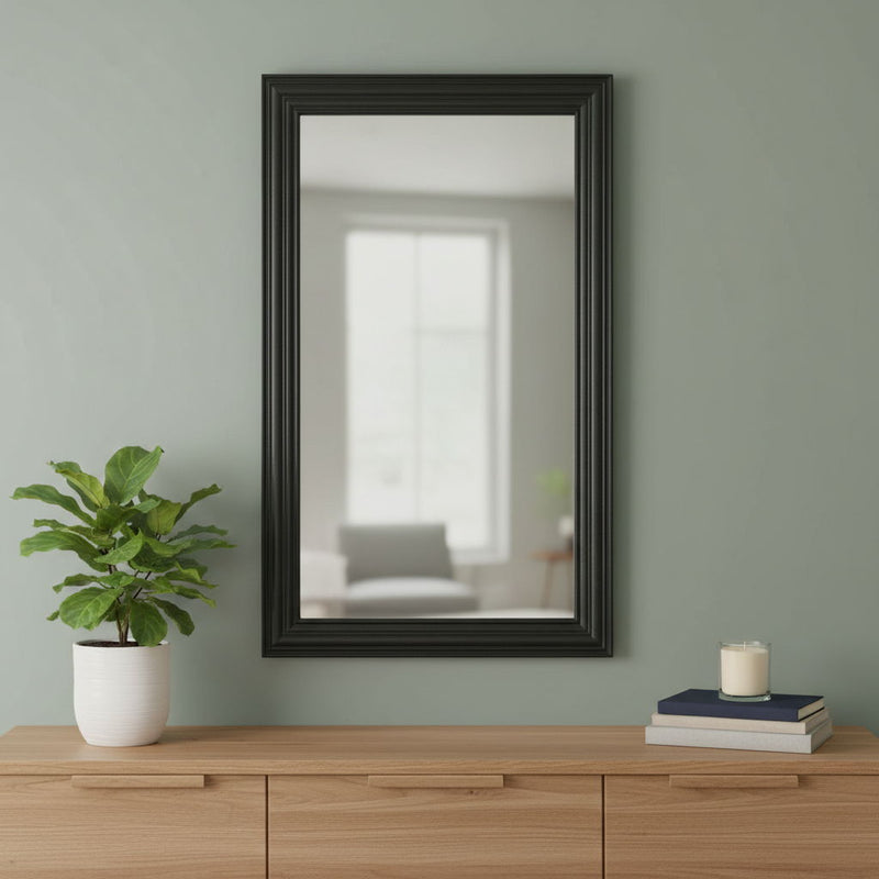 26" Beveled Lines Framed Accent Mirror - Black