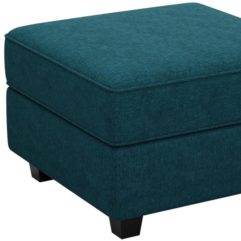 Solid Wood Microfiber Storage Ottoman - Teal Blue / Black