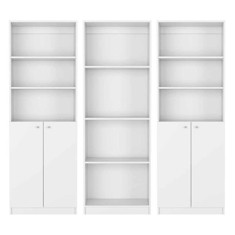Ten Tier Modular Bookcase With Four Doors (Set of 3) - White