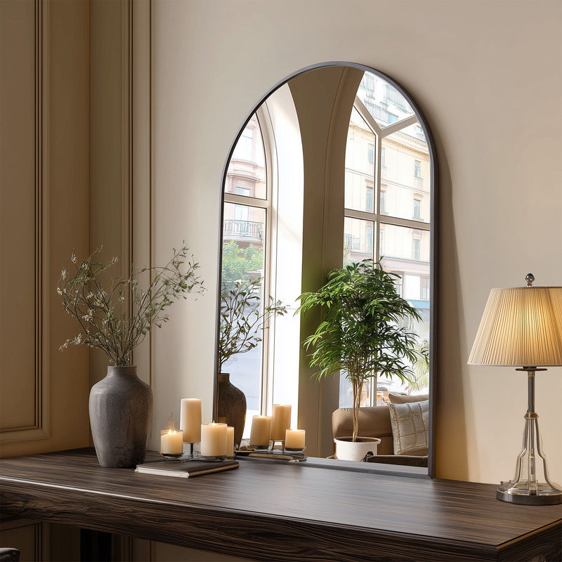 35" Aluminum Arch Framed Accent Mirror - Black