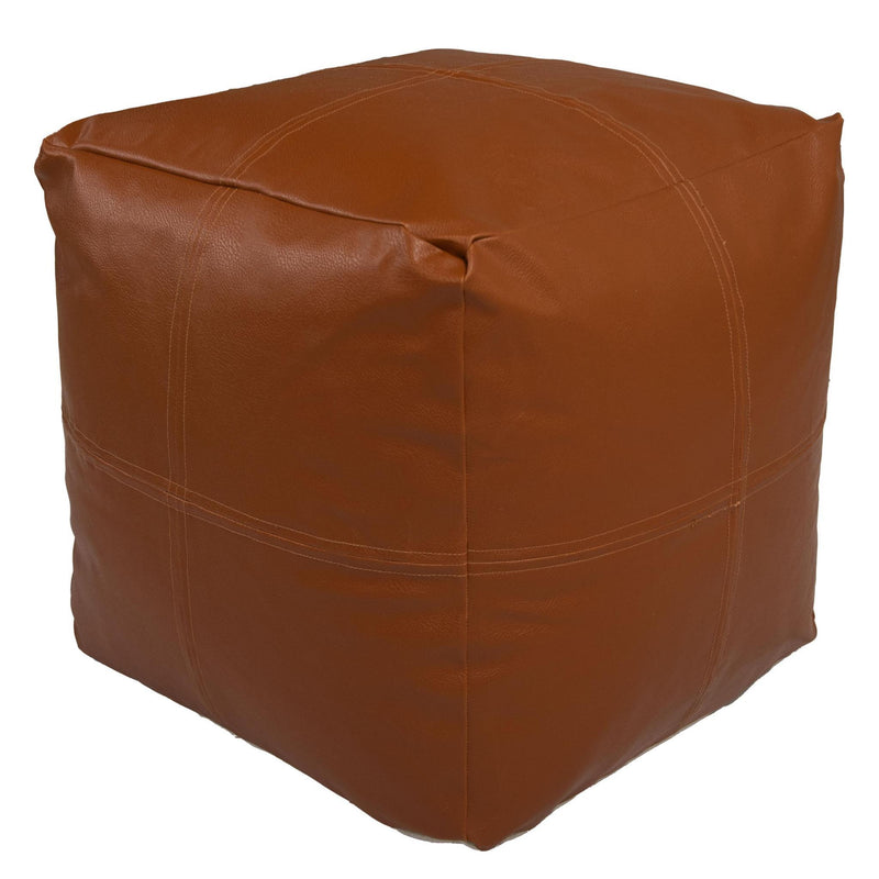 Faux Leather Cube Pouf Ottoman - Brown