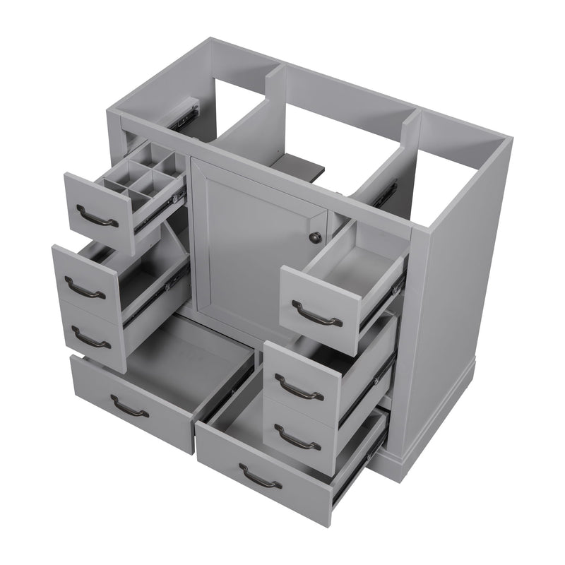 Modern Bathroom Vanity Base Only, 6 Drawer Storage With Adjustable Shelf