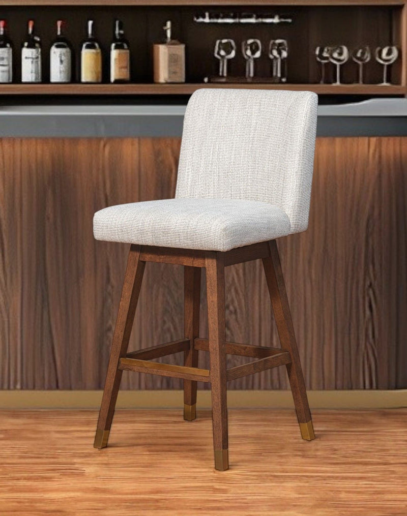 Upholstered And Solid Wood Swivel Bar Height Bar Chair - Beige And Brown