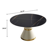 Load image into Gallery viewer, 53.15&quot; Modern Artificial Stone Round Carbon Steel Base Dining Table, Can Accommodate 6 People - Black / White

