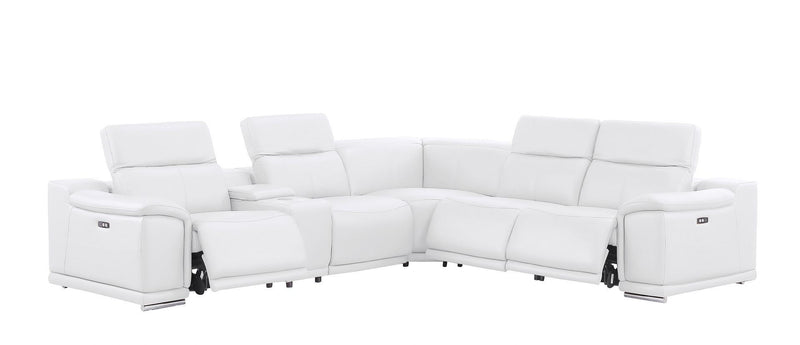 Leather Modular L Shaped Six Piece Corner Sectional With Console - White