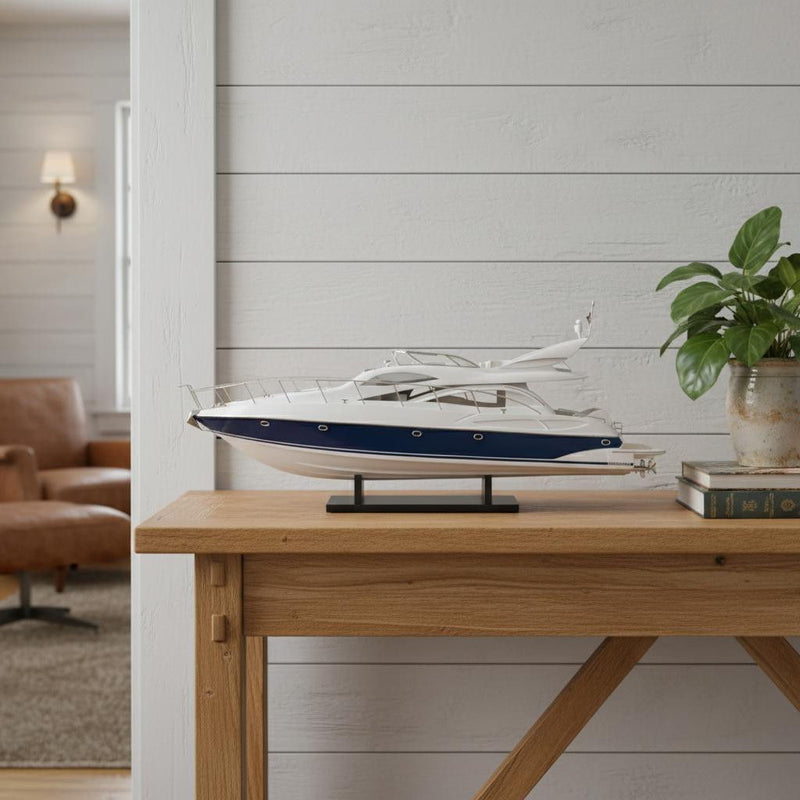 Hand Painted Model Boat (624225) - White / Blue