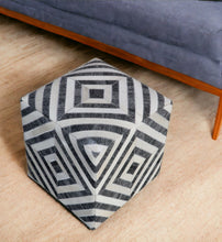 Load image into Gallery viewer, Hair on Hide Cube Geometric Pouf Ottoman - Dark Gray And Ivory
