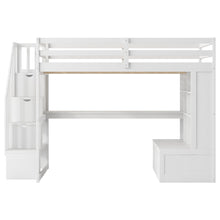 Load image into Gallery viewer, Full Size Loft Bed With Desk And Shelves, 2 Built In Drawers, Storage Staircase - White
