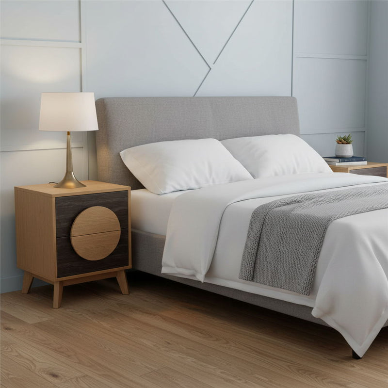 Solid Wood Square Two Drawer Nightstands (Set of 2) - Oak / Dark Brown