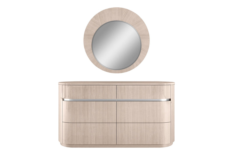 Wood Round Wall Mounted And Dresser Mount Framed Dresser Mirror - Beige