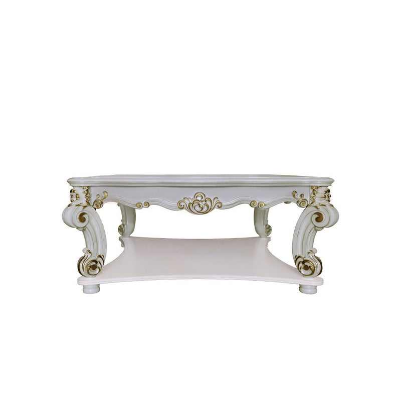 58" Wood Square Coffee Table With Shelf - Gold And Ivory
