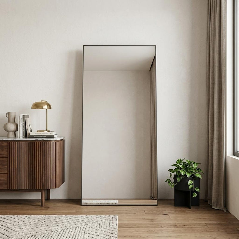 Aluminum Wall Mounted Leaning And Freestanding Framed Full Length Mirror - Black