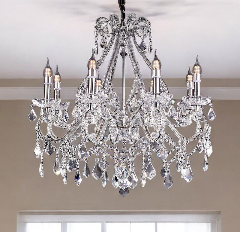 Candle Style Empire Eight Light Transparent Glass Led Ceiling Light - Nickel / Ivory / Clear
