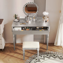 Load image into Gallery viewer, Luxury Vanity Desk With Round Mirror Height Adjustable Dressing Table Set Engineered Wood - Silver
