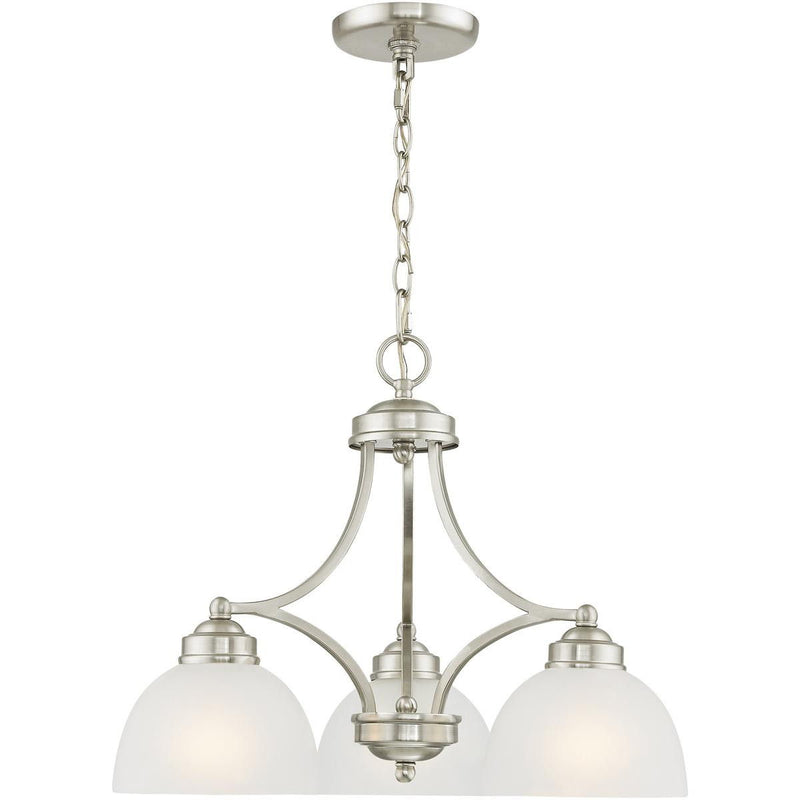 Three Light Metal Dimmable Chandelier With Shades - Nickel / Off White