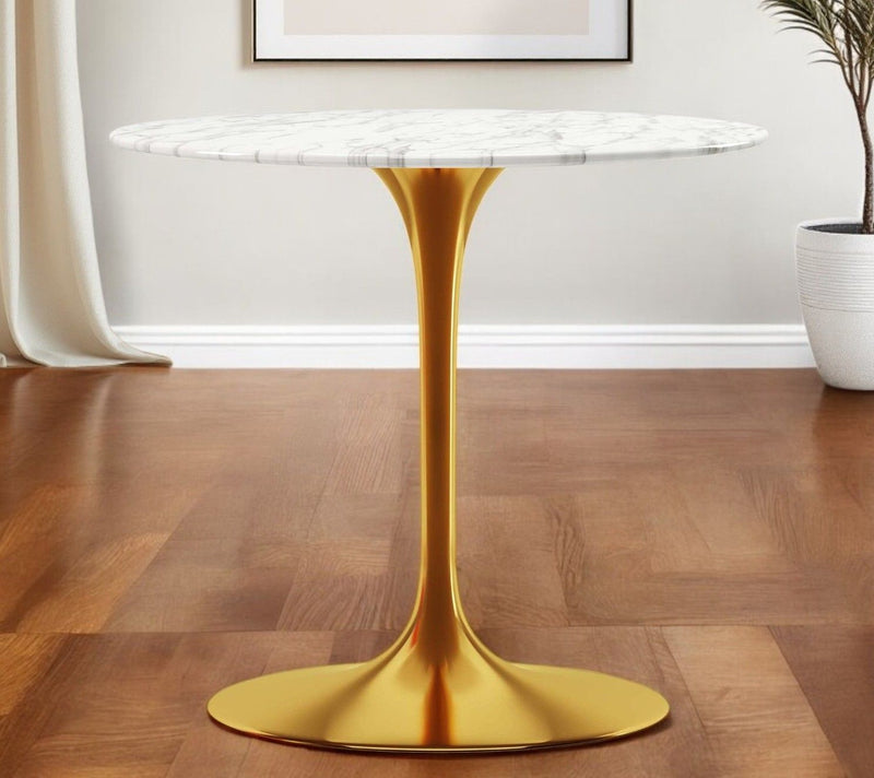 32" Marble And Metal Dining Table - Gold