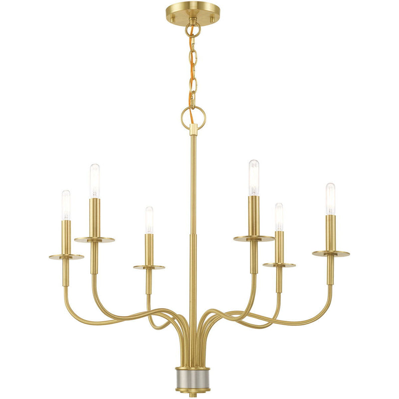 25'' Six-Light Dimmable Chandelier With Shades - Brass