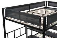 Load image into Gallery viewer, Metal Full over Twin Beds with Shelves/ Sturdy Metal Frame/ Noise-Free Wood Slats/ Comfortable Textilene Guardrail/ Bunk Bed for Three/ Built-in 3-Tier Shelves/ No Box Spring Needed
