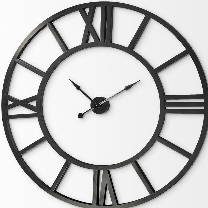 Round Xl Industrial Style Wall Clock With Open Face Desing - Black