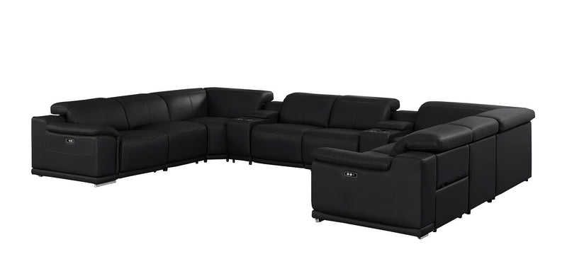 Leather Modular U Shaped Ten Piece Corner Sectional With Console - Battleship Gray
