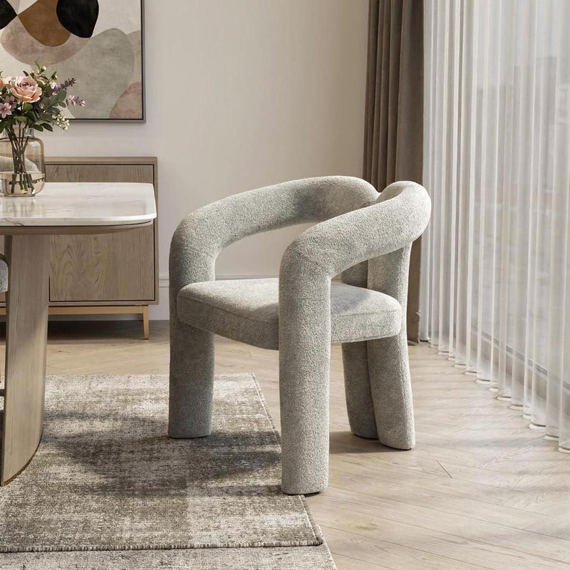 Boucle Partially Open Back Dining Arm Chair - Dark Gray