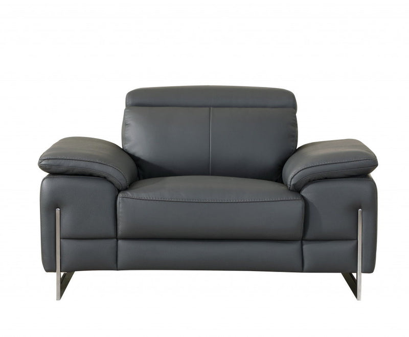 Faux Leather Club Chair - Gray And Silver