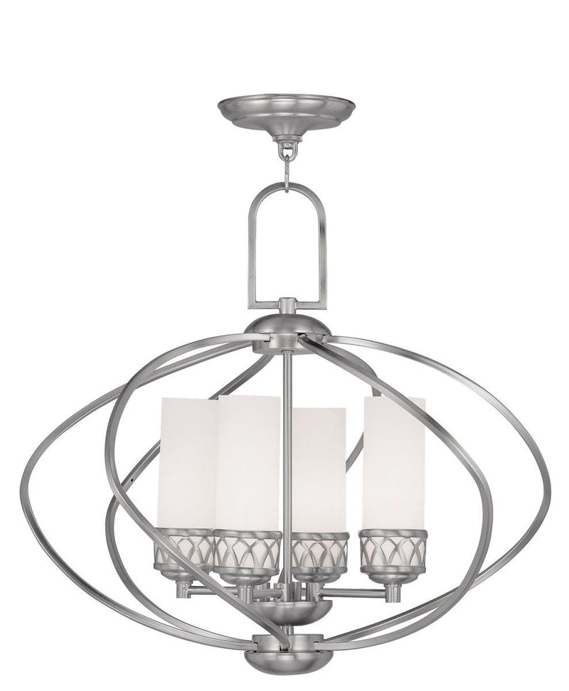 21" Four Light Dimmable Chandelier With Shades - Nickel