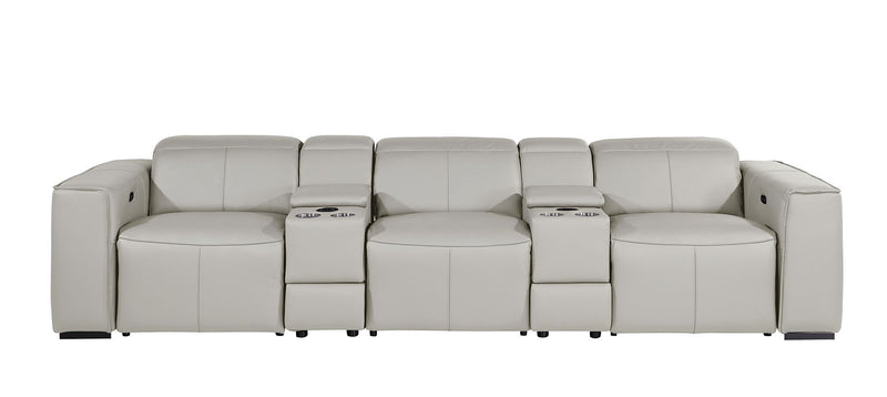 Top Grain Leather Reclining Metal USB Sofa (720397) - Light Gray