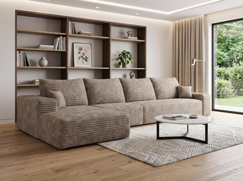 Corduroy Modular L Shaped Sofa And Chaise Sectional (762681) - Camel