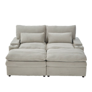 Loveseat Sofa Sectional Convertible With Storage And USB Ports - Gray