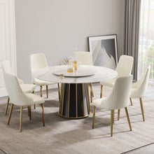 Load image into Gallery viewer, 59.05&quot; Modern Artificial Stone Round Panel Metal Iron Base Dining Table, Can Accommodate 8 People Artificial Stone Turntable (Not Including Chairs) - White / Black
